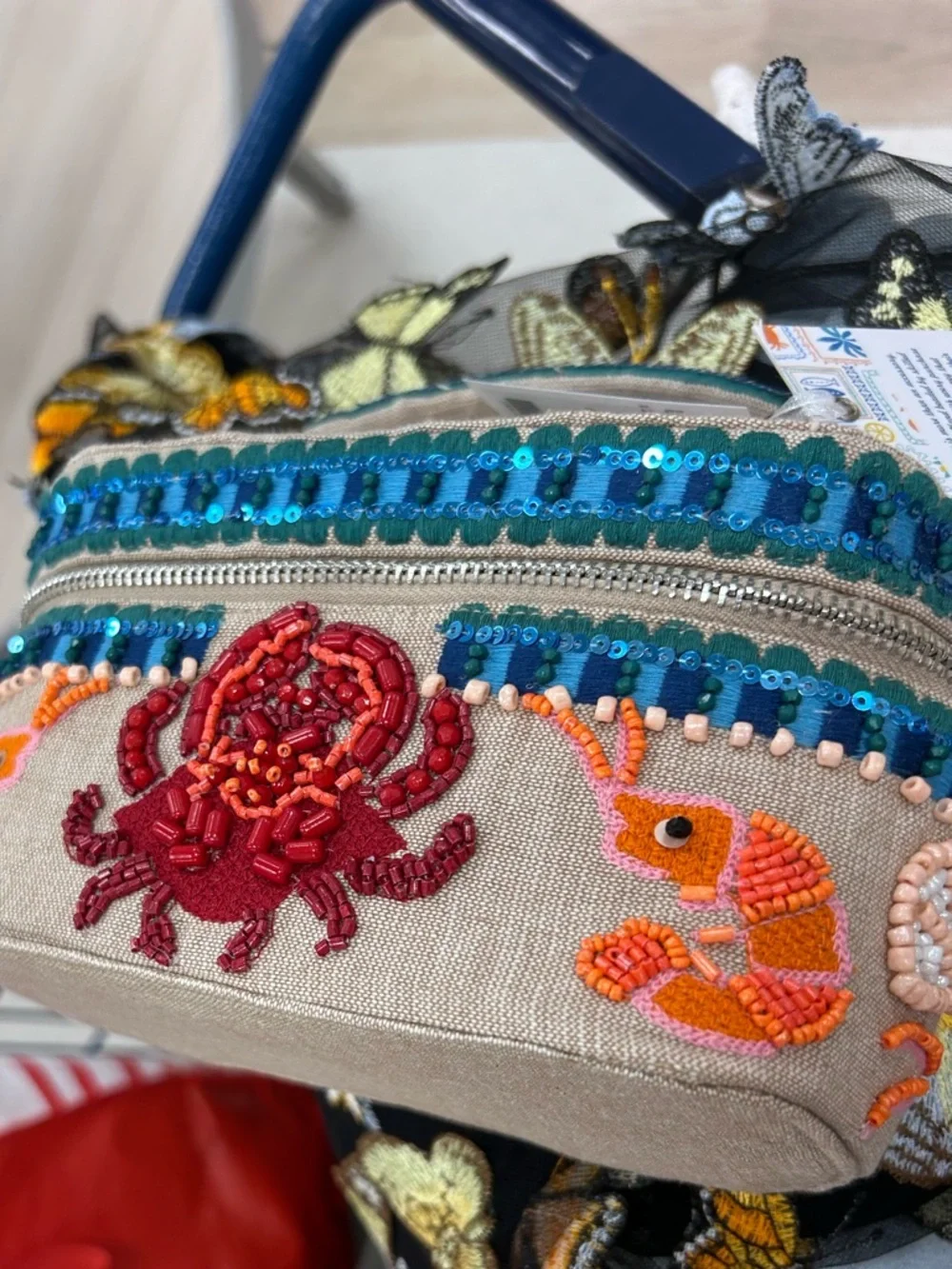 Handmade in India Beaded Crab Lobster Box Bag Crossbody Purse Coastal NWT